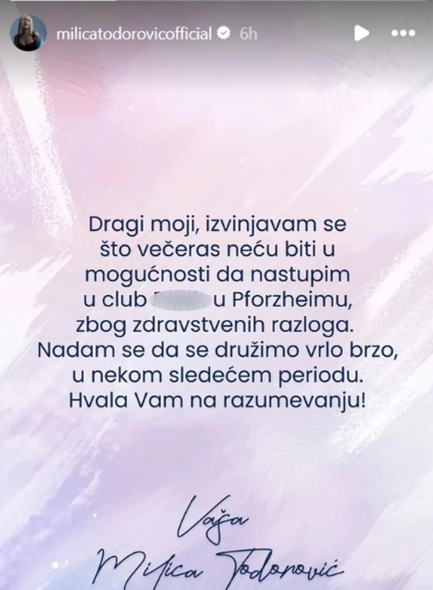 Milica Todorović objava