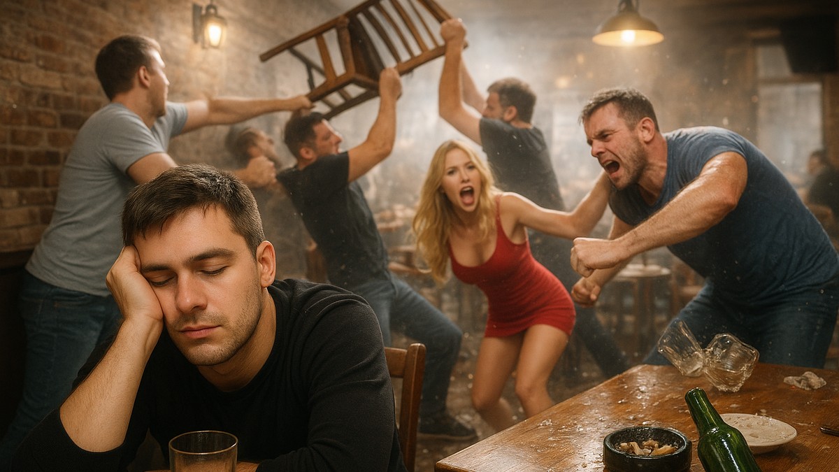 Tuča u kafani, AI ilustracija 