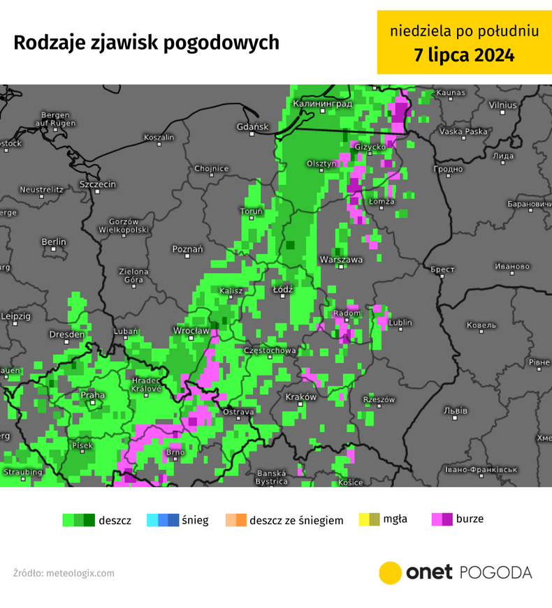 Burze i opady będą przesuwać się przez Polskę przede wszystkim w niedzielę