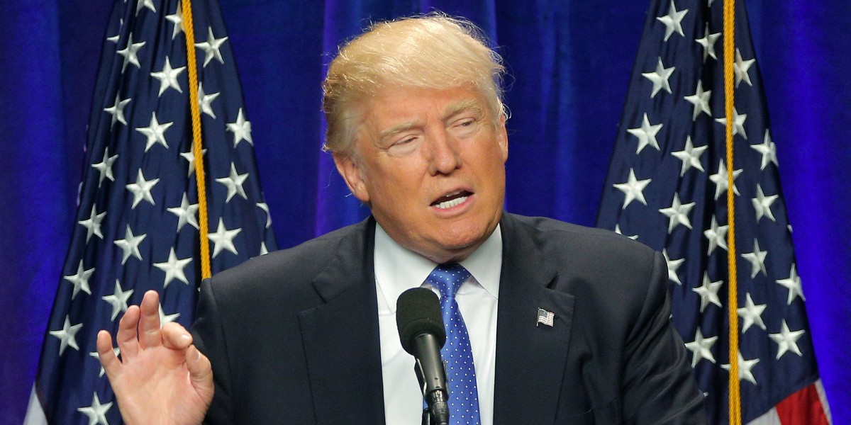 Republican U.S. presidential candidate Donald Trump delivers a speech at St. Anselm's College in Manchester, New Hampshire, U.S., June 13, 2016.