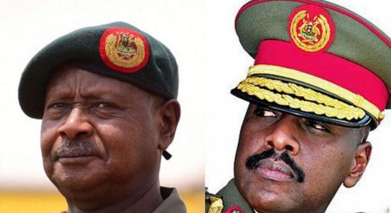 President Yoweri Museveni (left) and Muhoozi Kainerugaba