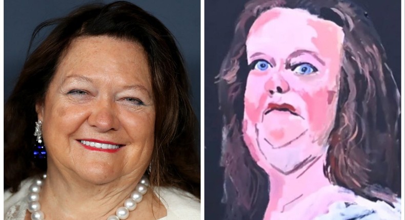 Gina Rinehart and her portrait by Vincent Namatjira.Getty Images