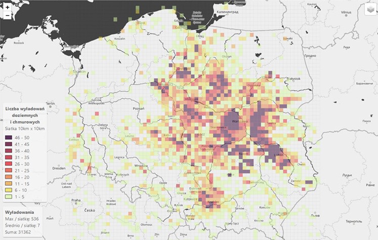 Liczba wyładowań atmosferycznych w styczniu 2022 r. w Polsce