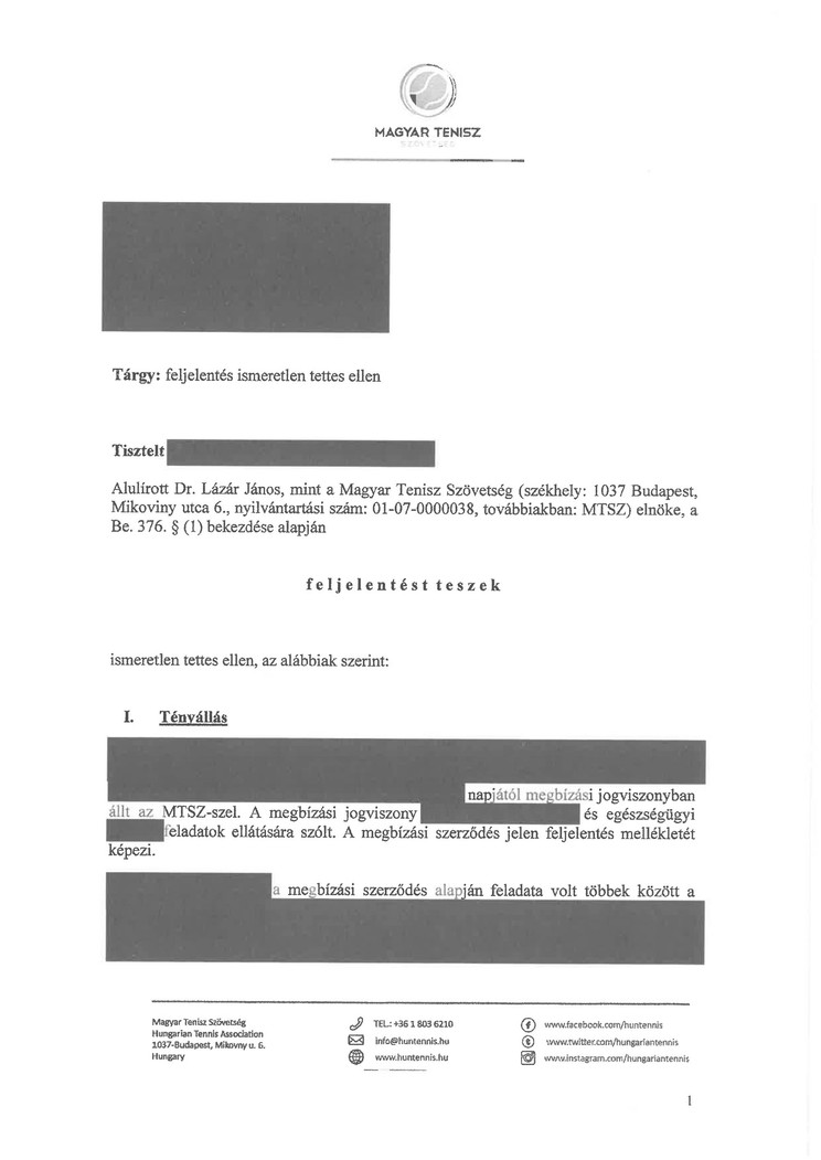 MTSZ feljelentés 1. lap