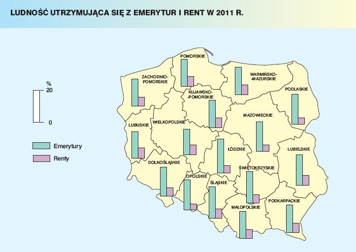 Ludność utrzymująca się z emerytur i rent w 2011 roku