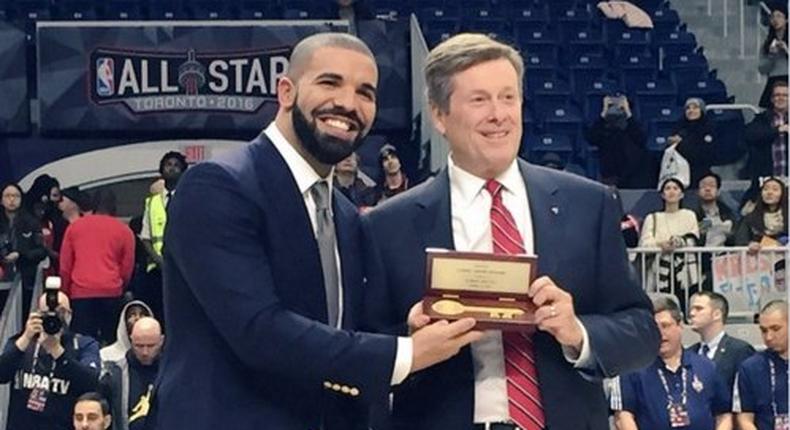 Drake presented with key to the city by Mayor John Tory