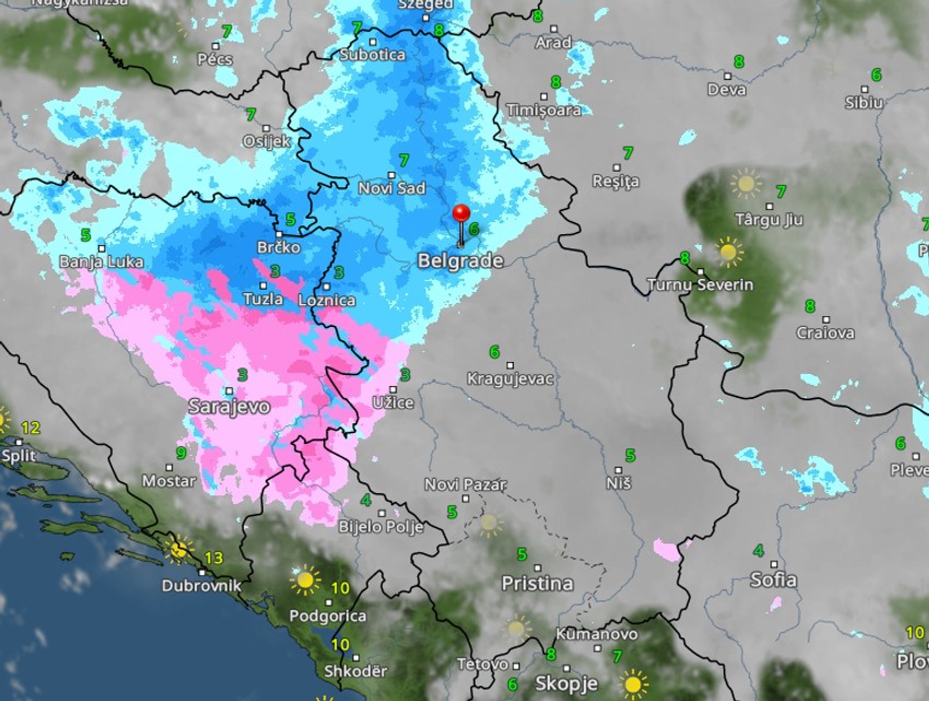 Kretanje padavina u Srbiji u 9 časova
