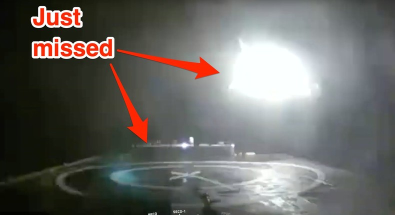 SpaceX central booster misses