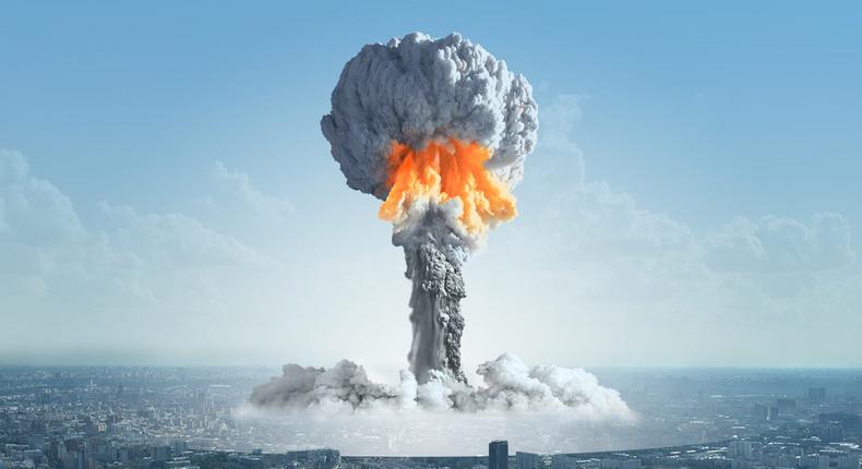 An illustration of a nuclear bomb exploding in a city.Shutterstock