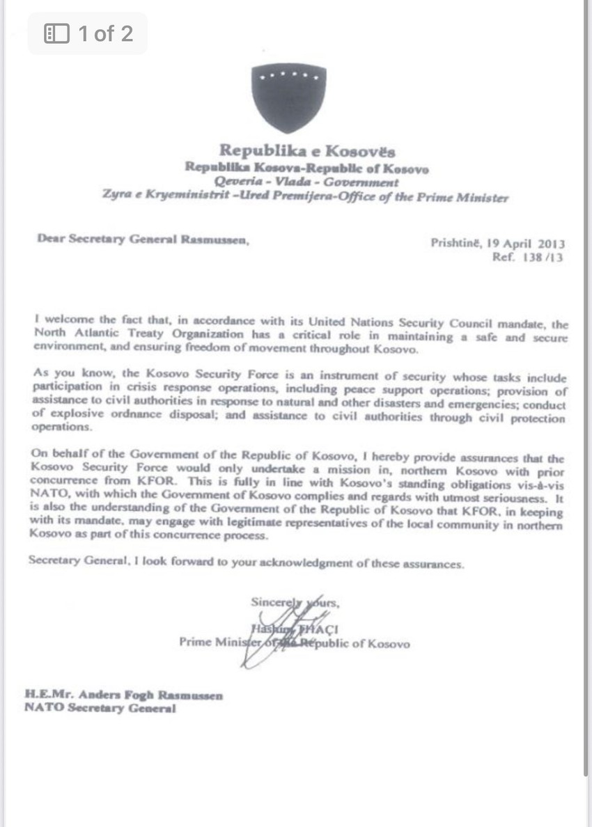Hašim Tači, garancija da snage KBS neće ulaziti na sever Kosova bez dozvole NATO