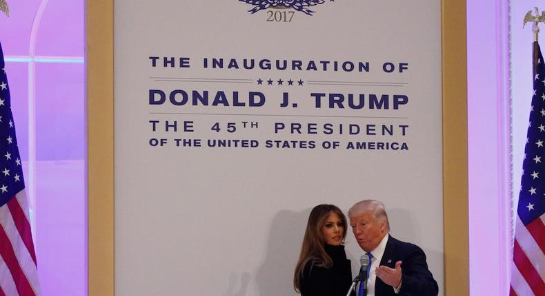 President-elect Donald Trump and wife Melania deliver remarks at a luncheon in Washington.