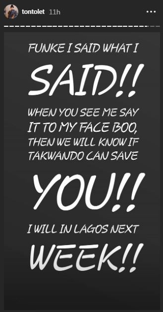 Drumbeats of war as Tonto Dikeh plans to beat Funke Adesiyan [Instagram/TontoDikeh] 