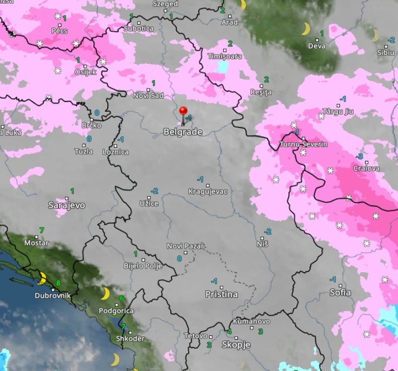 Kretanje padavina u Srbiji u 19 časova  