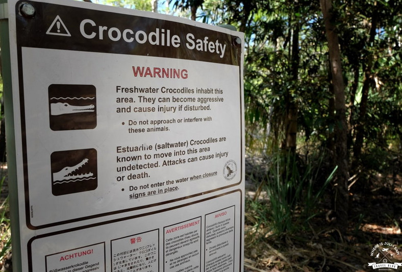 Ostrzeżenie przed krokodylami w okolicach Darwin, fot. whereisjuli.com