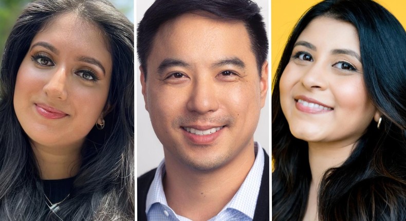 Zehra Naqvi (angel investor), Derek Chu (FirstMark), and Maitree Mervana Parekh (Acrew Capital) are on the look for the next big thing in social.Courtesy Zehra Naqvi; FirstMark; Acrew Capital