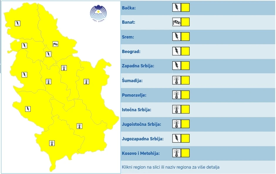 Meteoalarm za sredu