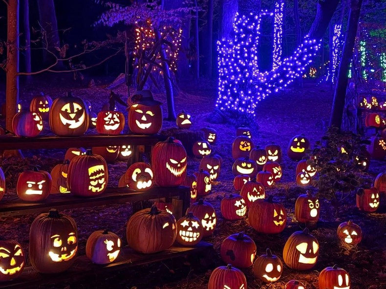 Halloween on the Hill features thousands of hand-carved jack-o'-lanterns, twinkling lights, and decorations.Mary Dettloff/The Trustees of Reservations