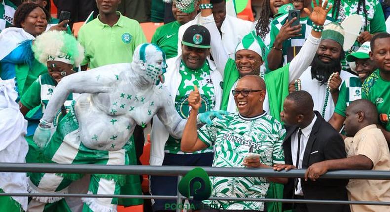 Peter Obi cheers Super Eagles to victory against Angola from the stands [Twitter:POOJAMEDIA]