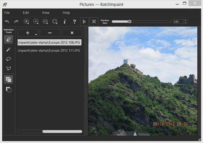 Główne okno programu do seryjnej edycji fotografii cyfrowych - Batch Inpaint