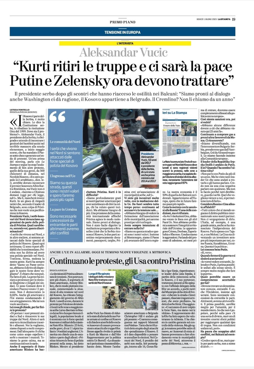 Aleksandar Vučić, La Stampa