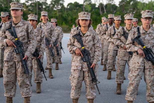 Next generation. Marine recruits at the Marine Corps Recruit Depot at Parris Island, South Carolina.