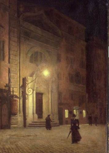 Piazza Colonna w Rzymie w nocy, 1895, olej, płótno, 73,5 x 48 cm, Lwowska Galeria Sztuki