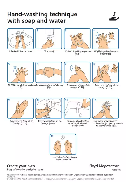 Instrukcja mycia rąk przez 20 sekund do &quot;Floyd Mayweather&quot; Żabsona