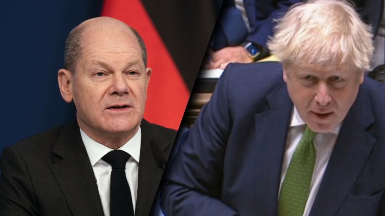 Brytyjski premier Boris Johnson i kanclerz Niemiec Olaf Scholz