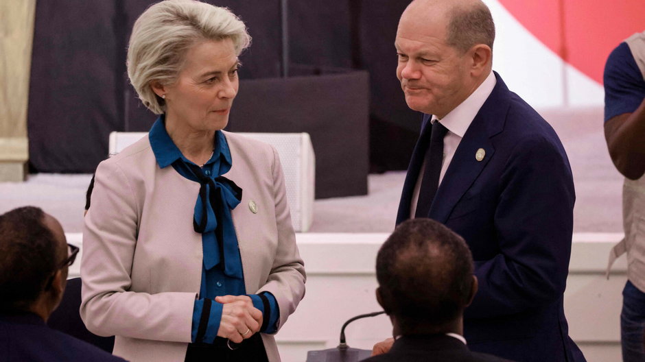 Przewodnicząca Komisji Europejskiej Ursula von der Leyen i kanclerz Niemiec Olaf Scholz podczas konferencji w Nowym Jorku, 21 września 2022 r.