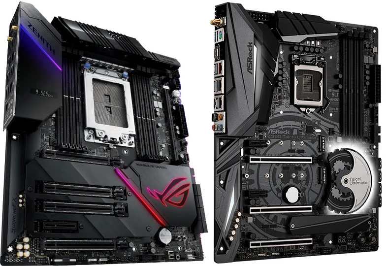 Asus ROG Zenith Extreme Alpha, cena: ok. 2600 zł oraz ASRock Z390 TAICHI ULTIMATE, cena: ok. 1300 zł