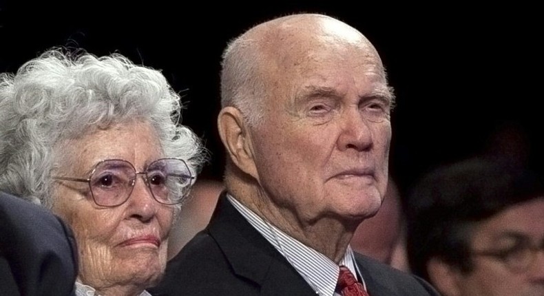 Retired astronaut and US Sen. John Glenn, seen in 2012 with his wife Annie Glenn, had been admitted more than a week ago to the James Cancer Hospital at Ohio State University