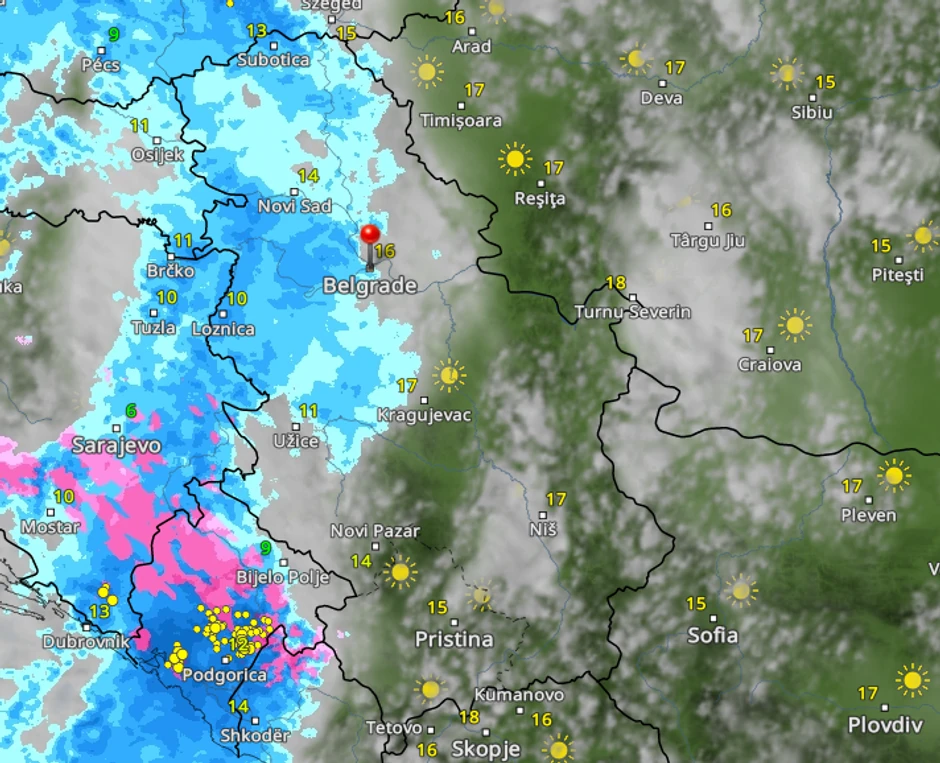 Kretanje padavina danas u 17 časova 