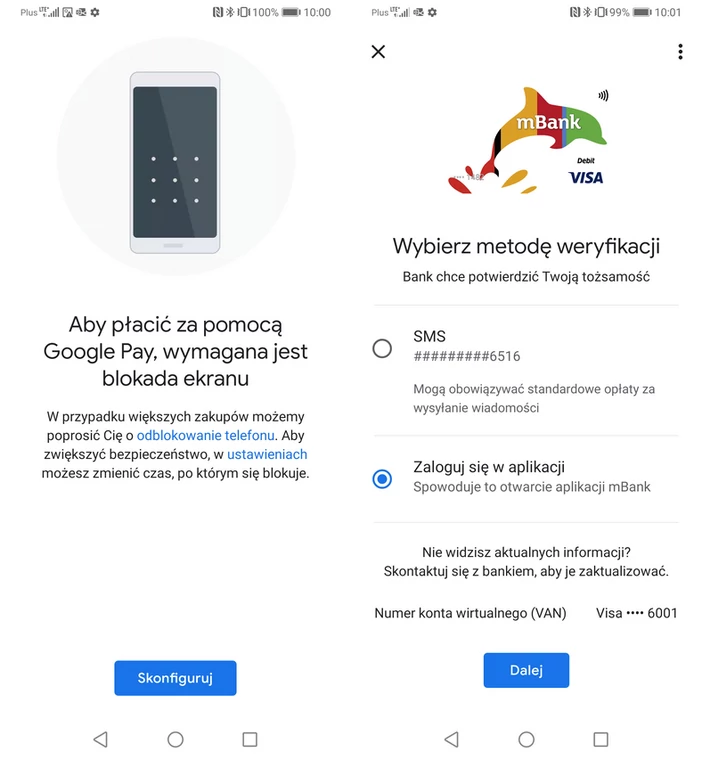 Google Pay wymaga ustawienia ekranu blokady i weryfikacji naszej tożsamości w banku