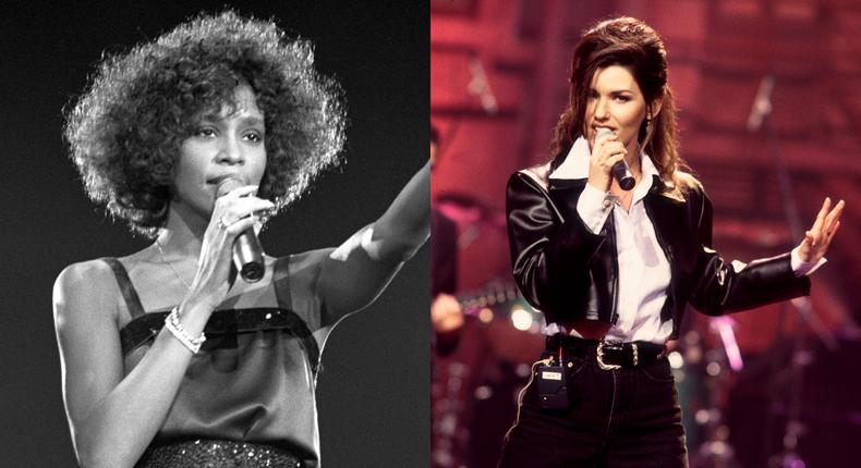 Whitney Houston and Shania Twain each have three diamond-certified albums.David Corio/Redferns; Paul Natkin/Getty Images