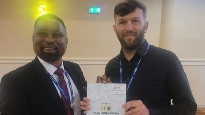 Left: The Coordinator of the Ogun-Guangdong Free Trade Zone and Chairman, ZGM Investment Group, Dr Abbey Onas  woos investors at the 32nd Economic Forum in Karpacz, Southwestern Poland. [TheNation]