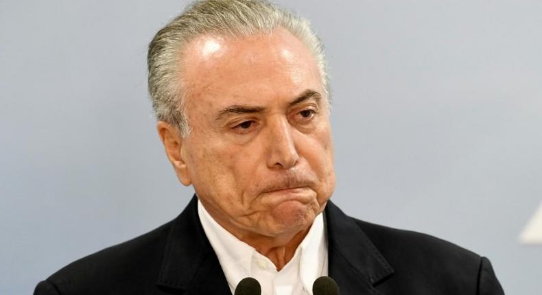 Brazilian President Michel Temer makes a statement at Planalto Palace in Brasilia, Brazil, on May 20, 2017