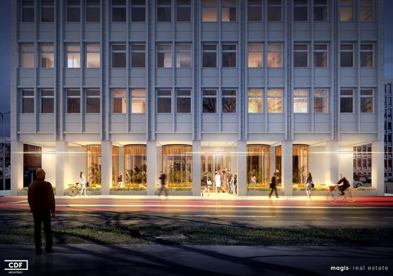 Adaptacja biurowca na akademik w Poznaniu,  widok na dolną partię budynku od strony al. Niepodległości © CDF Architekci