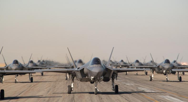 Pilots from the 388th and 419th Fighter Wings taxi F-35As on the runway in preparation for a combat power exercise Nov. 19, 2018, at Hill Air Force Base, Utah.