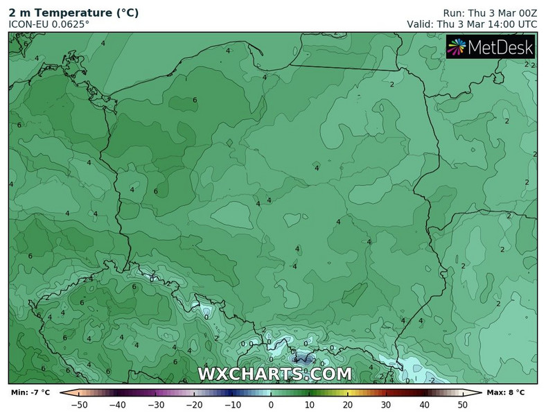 Temperatura wzrośnie dziś maksymalnie do 7 st. C