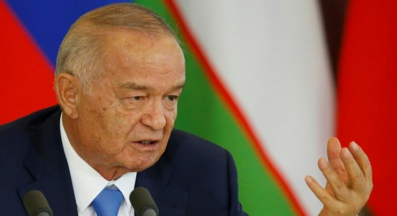 Late Uzbek President Islam Karimov speaks at the Kremlin in Moscow on April 26, 2016