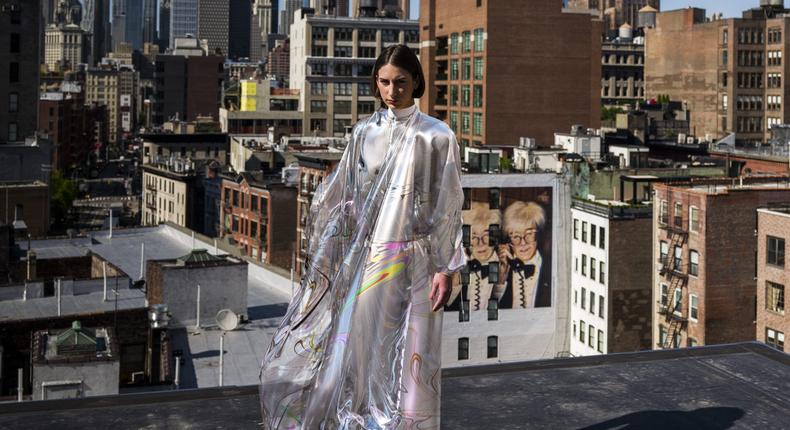 The Iridescence Dress, an NFT digital fashion design produced by The Fabricant in 2019

