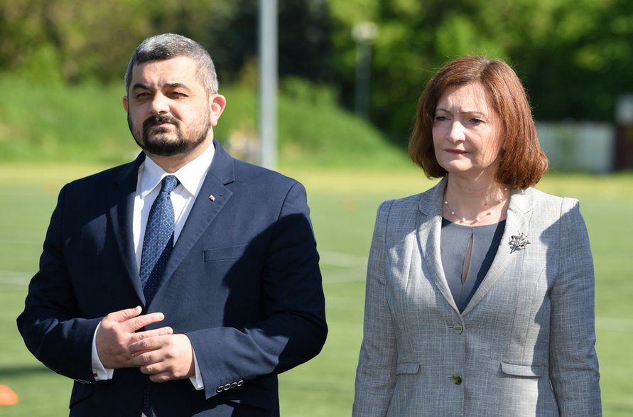 Maj 2021 r. Krzysztof Sobolewski i Ewa Leniart w czasie kampanii przed wyborami na prezydenta Rzeszowa
