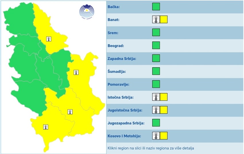 "Žuto" upozorenje na ekstremno visoke temperature za subotu 19. jul