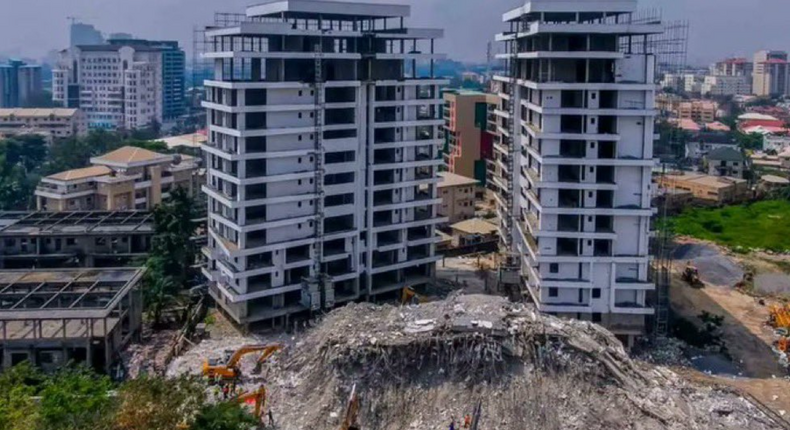 The remaining buildings on the land where the 21-storey building collapsed on Gerrard Road.