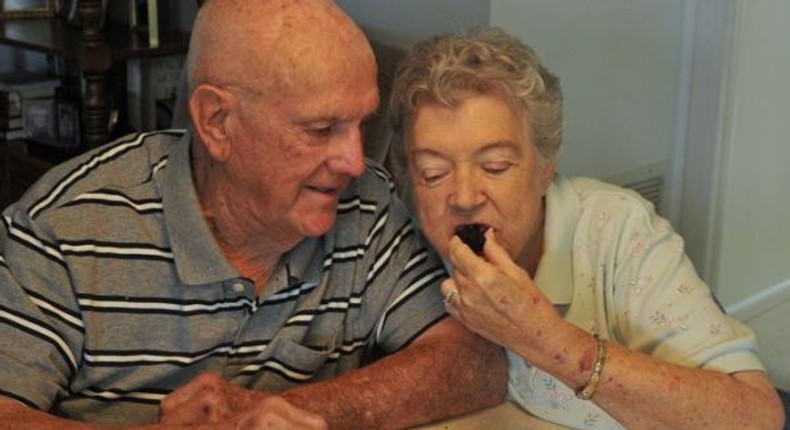 So for every anniversary, Ann and Ken would eat a portion of the cake, and now 60 years after they got married, the couple are still eating a slice of the same wedding cake