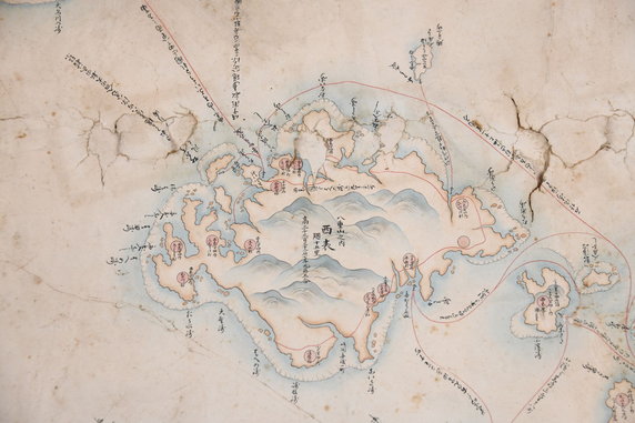 Ręcznie malowana mapa XIX-wiecznej Okinawy