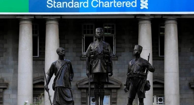 A pre-colonial era monument stands along Kenyatta Avenue in front the Standard Chartered Bank in Kenya's capital Nairobi March 3, 2016. 