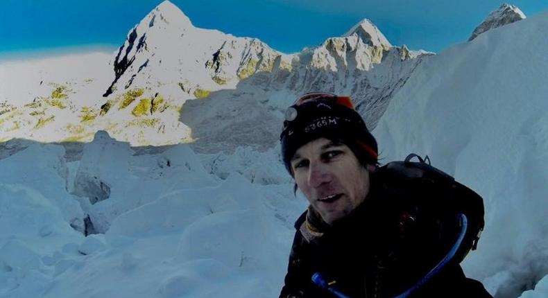 South African mountaineer Ryan Sean Davy takes a 'selfie' as he climbs on the Nepalese side of Mount Everest