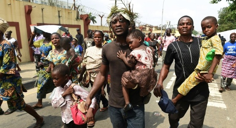 Residents of Otodo Gbame, Ebute-Ikate and other waterfront communities in Lagos slums, mostly ancestral fishing informal settlements, march to protest against forced evictions and demolition of their homes on November 15, 2016