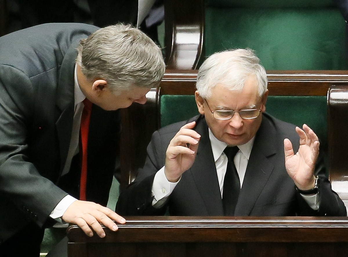 Jarosław Kaczyński rozmawia z Markiem Suskim